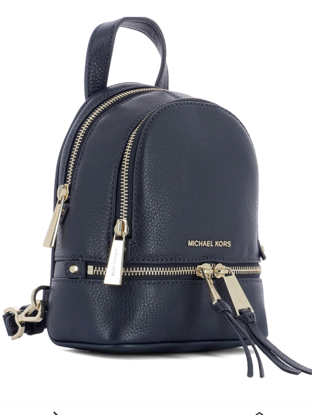 Navy Michael Kors Pebbled Leather Backpack Purse Travel bag gold hardware Medium